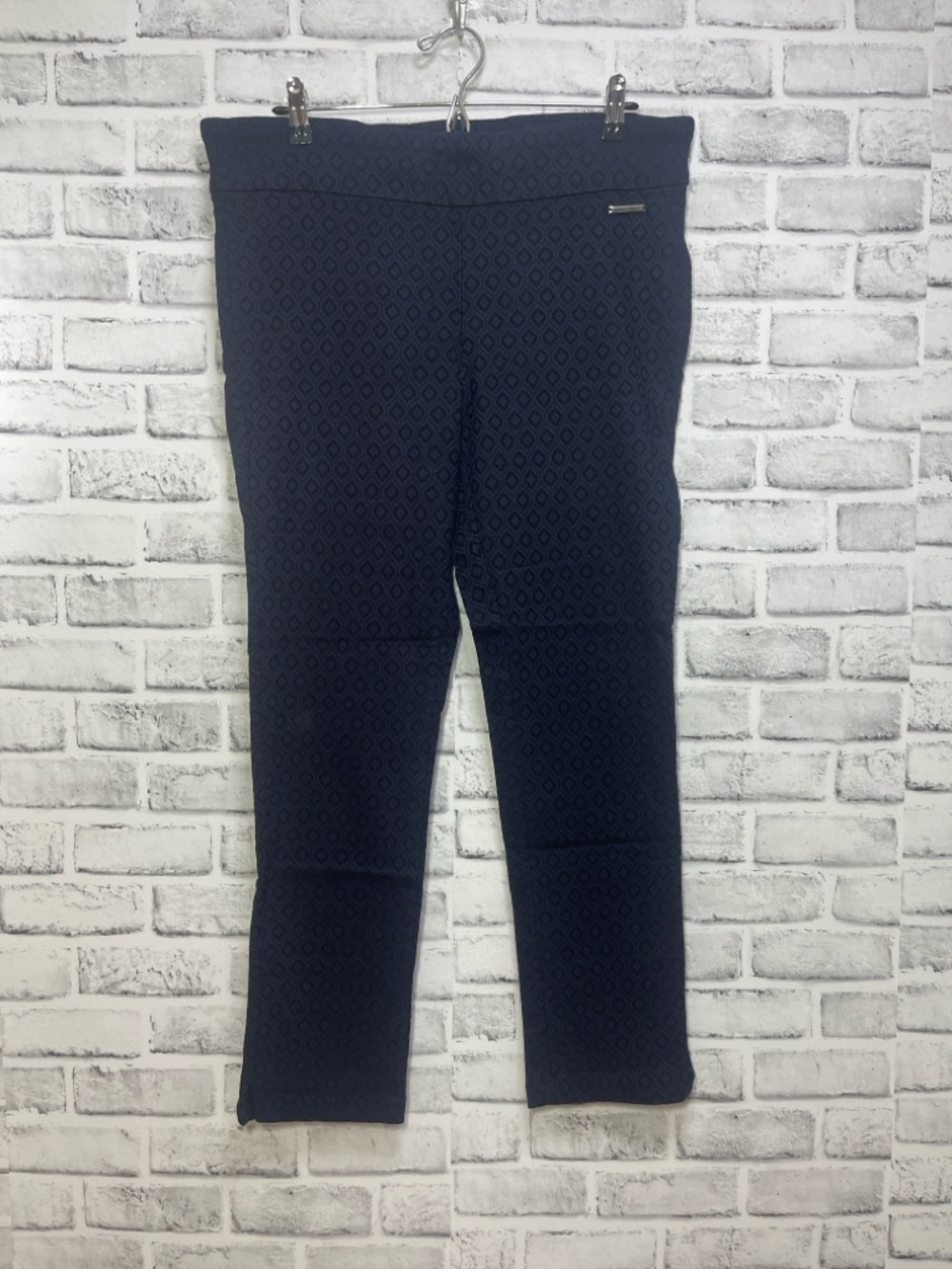 Roz & Ali Blue Black Jacquard Pattern Stretch Pull On Pants 16